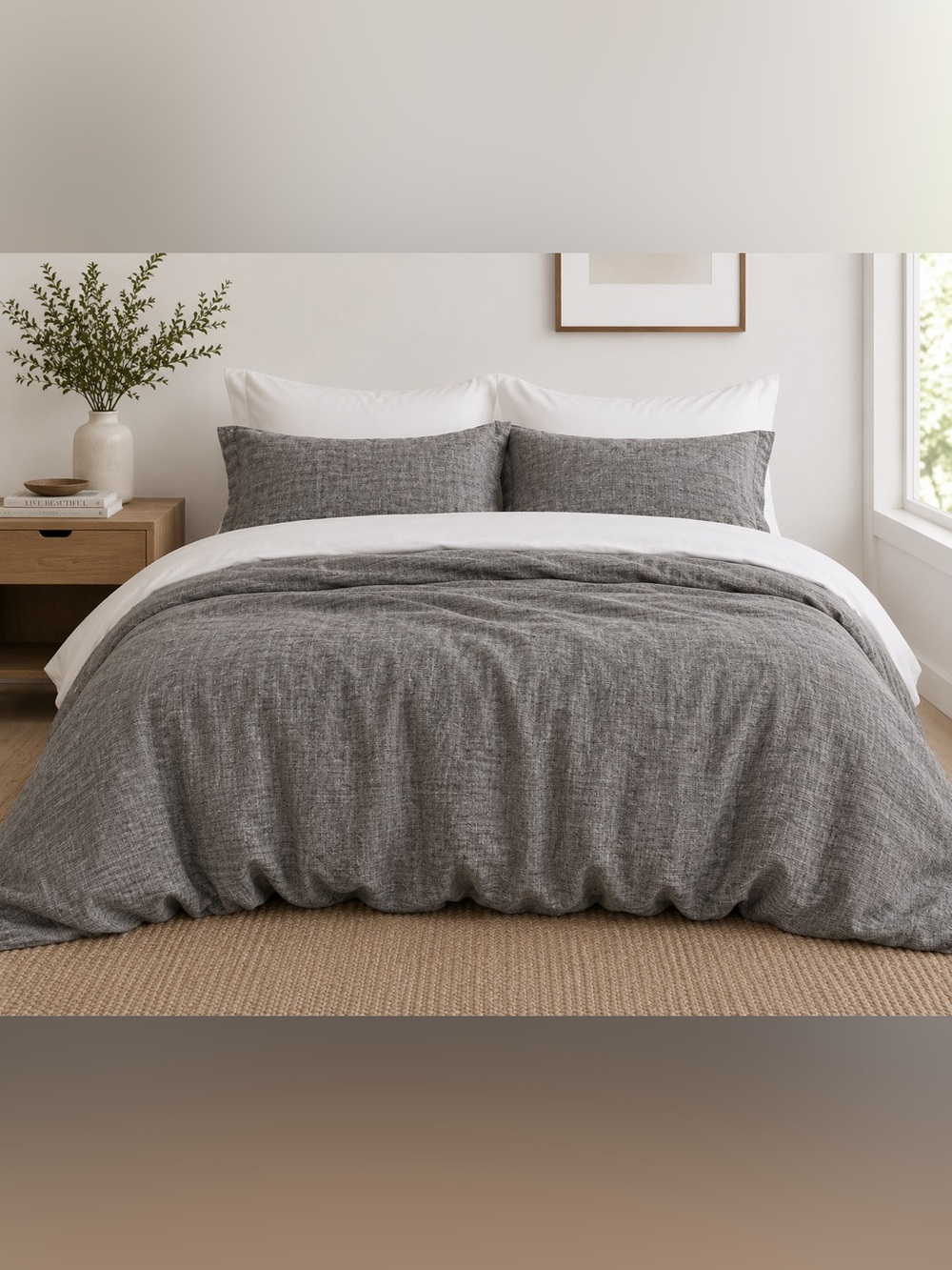 European Linen Full/Queen Size Duvet Cover Set | Charcoal Chambray